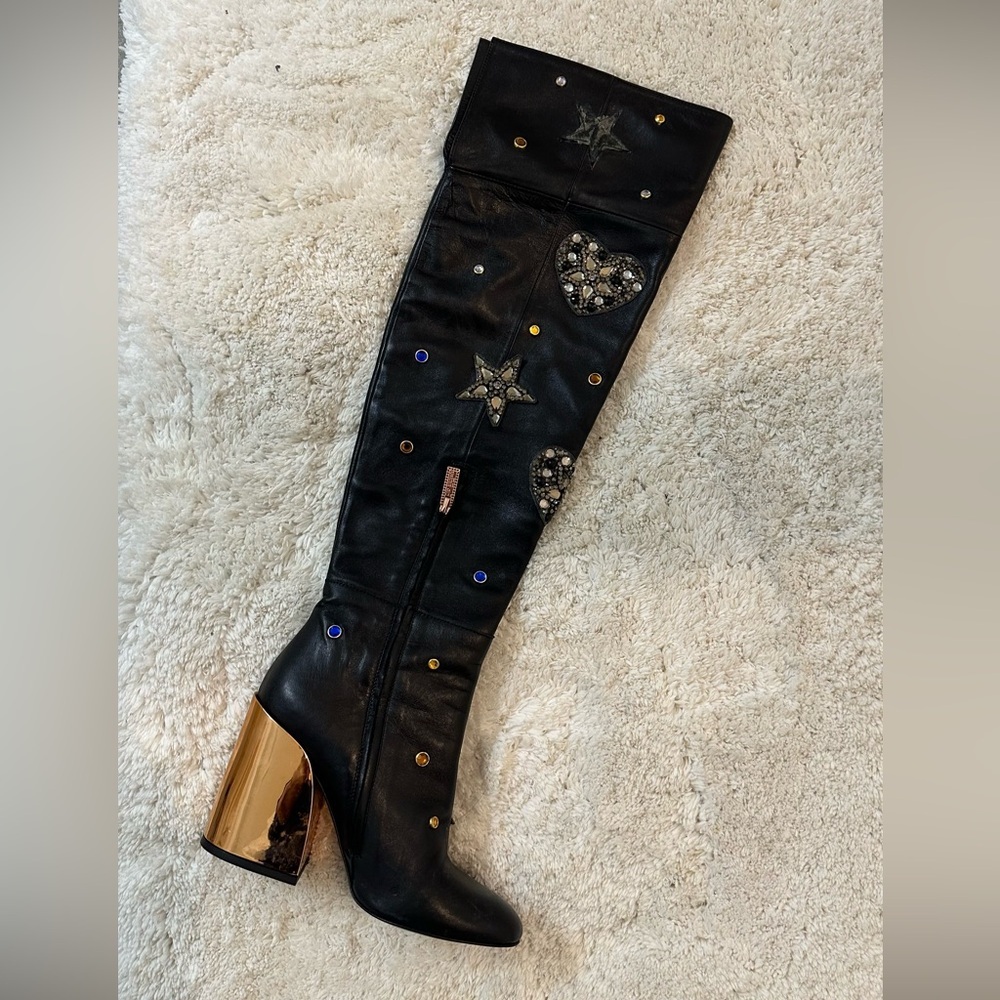 Ivy Kirzhner Embellished OTK Boots | Hearts & Stars Crystals | Leather | US 8